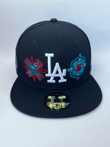 Gorra Los Angeles Dodgers Negra 59FIFTY New Era | Edición Flores & Calaveras 7 3/8